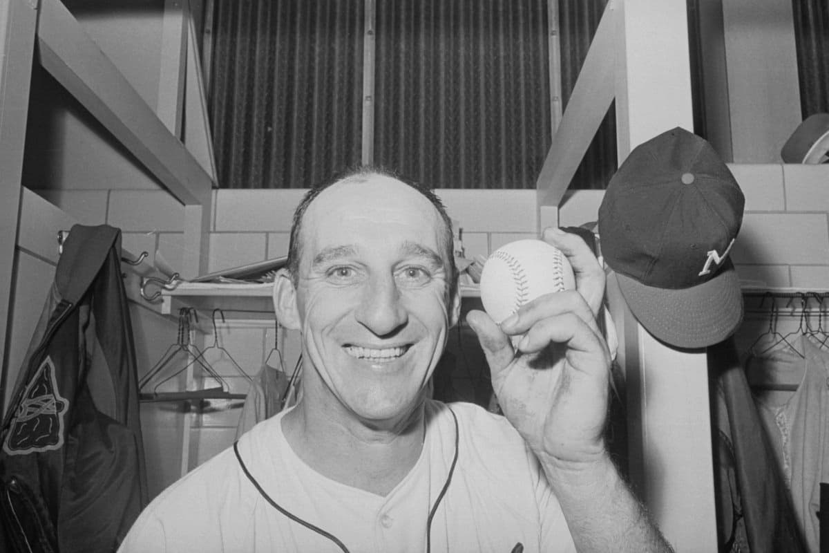 Warren Spahn W/ Big Smile Holds Baseball