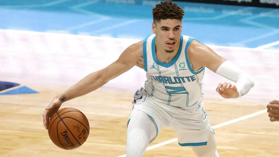 LaMelo Ball of the Charlotte Hornets dribbles during the third News  Photo - Getty Images