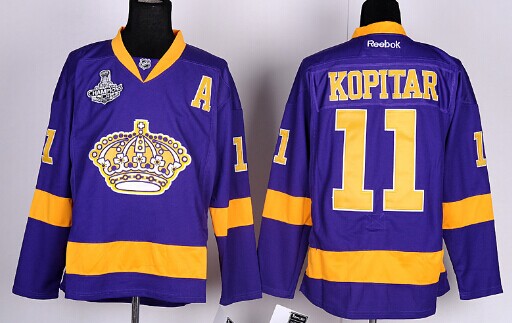 Los Angeles Kings #11 Anze Kopitar 2014 Champions Patch Purple Jersey