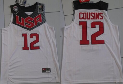 2014 FIBA Team USA #12 DeMarcus Cousins Revolution 30 Swingman White Jersey