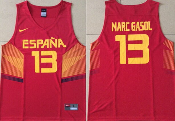 2014 FIBA Team Spain #13 Marc Gasol Revolution 30 Swingman Red Jersey