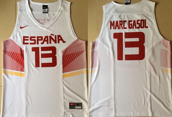 2014 FIBA Team Spain #13 Marc Gasol Revolution 30 Swingman White Jersey
