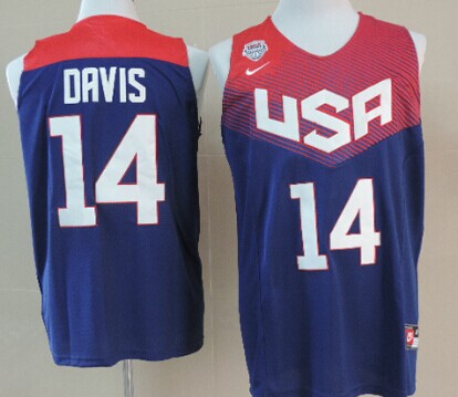 2014 FIBA Team USA #14 Anthony Davis Revolution 30 Swingman Navy Blue Jersey