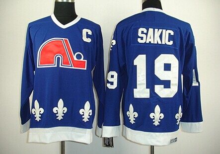 Quebec Nordiques #19 Joe Sakic Navy Blue Throwback CCM Jersey