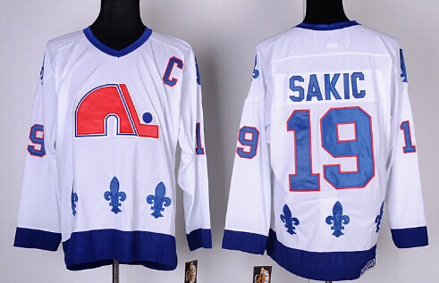 Quebec Nordiques #19 Joe Sakic White Throwback CCM Jersey