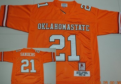 Oklahoma State Cowboys #21 Barry Sanders Orange Throwback Jersey 