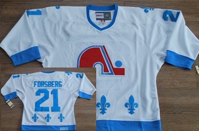 Quebec Nordiques #21 Peter Forsberg White With Light Blue Throwback CCM Jersey 