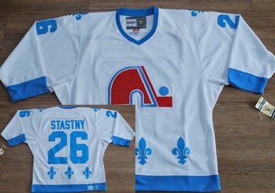 Quebec Nordiques #26 Peter Stastny White With Light Blue Throwback CCM Jersey 