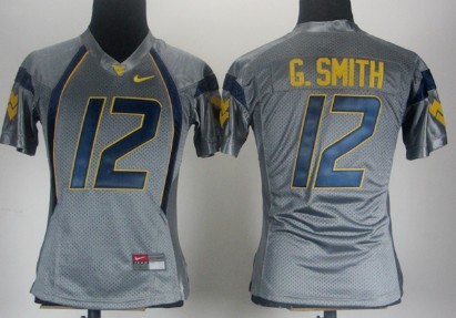 West Virginia Mountaineers #12 Geno Smith Gray Womens Jersey 