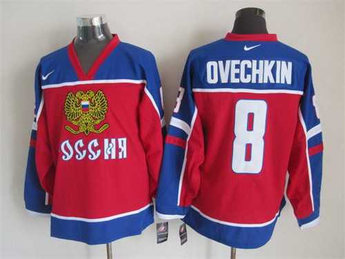 Men's Team Russia #8 Alex Ovechkin Nike Red Vintage Throwback Jersey