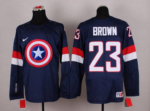 2015 Men's Team USA #23 Dustin Brown Captain America Fashion Navy Blue Jersey