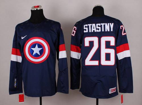 2015 Men's Team USA #26 Paul Stastny Captain America Fashion Navy Blue Jersey