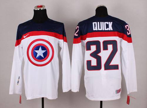 2015 Men's Team USA #32 Jonathan Quick Captain America Fashion White Jersey