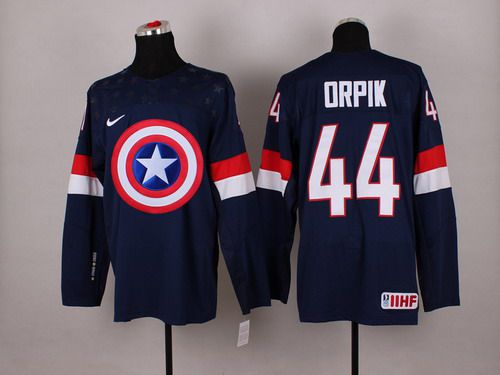 2015 Men's Team USA #44 Brooks Orpik Captain America Fashion Navy Blue Jersey