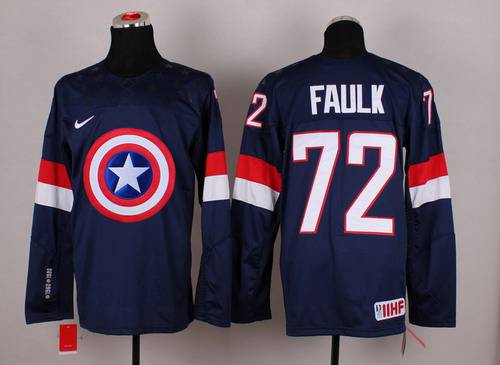 2015 Men's Team USA #72 Justin Faulk Captain America Fashion Navy Blue Jersey