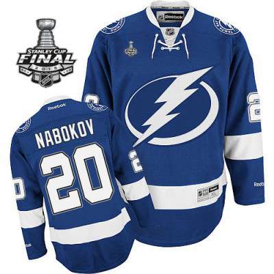 2015 Stanley Cup - Men's Reebok Tampa Bay Lightning #20  Evgeni Nabokov Premier Blue Home NHL Jersey - Evgeni Nabokov