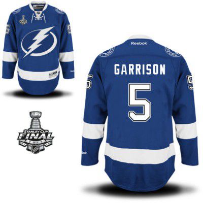 2015 Stanley Cup - Men's Reebok Tampa Bay Lightning #5 Jason Garrison Premier Royal Blue Home NHL Jersey - Jason Garrison