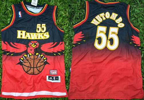 Men's Atlanta Hawks #55 Dikembe Mutombo 1990 Red Hardwood Classics Soul Swingman Throwback Jersey