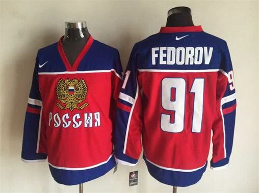 Men's 2002 Team Russia #91 Sergei Fedorov Red Nike Olympic Throwback Hockey Jersey