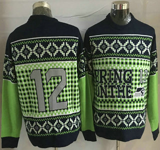 Men's Seattle Seahawks #12 Fan Blue With Green NFL Sweater
