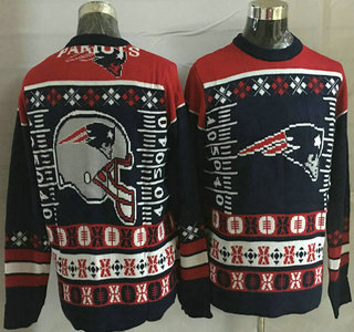 Men's New England Patriots Blue With Red NFL Sweater 01