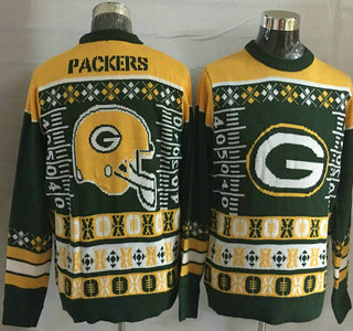 Men's Green Bay Packers Green With Yellow NFL Sweater 01