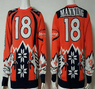 Men's Denver Broncos #18 Peyton Manning Orange With White NFL Sweater