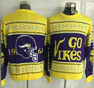 Men's Minnesota Vikings Purple With Yellow NFL Sweater
