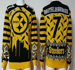 Men's Pittsburgh Steelers #7 Ben Roethlisberger Yellow With Black NFL Sweater