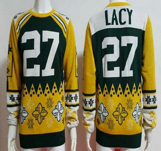 Men's Green Bay Packers #27 Eddie Lacy Green With Yellow NFL Sweater