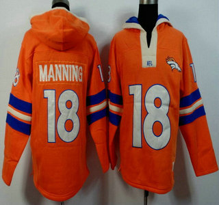 Men's Denver Broncos #18 Peyton Manning Orange Team Color 2015 NFL Hoody