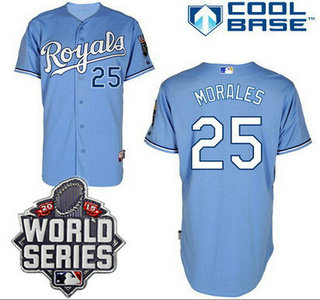 Men's Kansas City Royals #25 Kendrys Morales Light Blue Alternate Baseball Jersey With 2015 World Series Patch