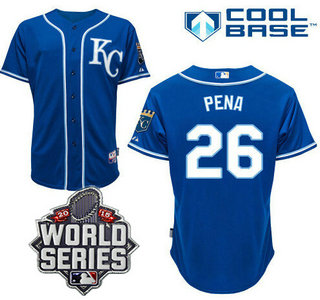 Men's Kansas City Royals #26 Francisco Pena KC Blue Alternate Baseball Jersey With 2015 World Series Patch