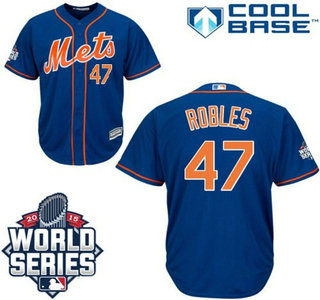 New York Mets #47 Hansel Robles Blue Orange Authentic Cool Base Jersey with 2015 World Series Participant Patch