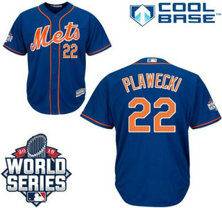 New York Mets #22 Kevin Plawecki Blue Orange Authentic Cool Base Jersey with 2015 World Series Participant Patch