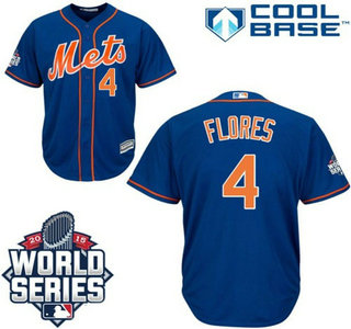 Men's New York Mets #4 Wilmer Flores Royal Blue Orange Cool Base Jersey with 2015 World Series Participant Patch