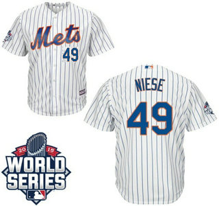 New York Mets #49 Jon Niese Home white Authentic Cool Base Jersey with 2015 World Series Participant Patch
