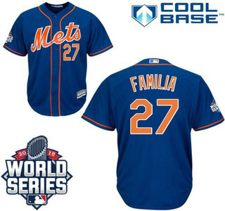 New York Mets #27 Jeurys Familia Blue Orange Authentic Cool Base Jersey with 2015 World Series Participant Patch