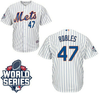 New York Mets #47 Hansel Robles Home White Authentic Cool Base Jersey with 2015 World Series Participant Patch