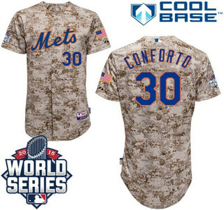 New York Mets #30 Michael ConfortoCamo Authentic Cool Base Jersey with 2015 World Series Participant Patch