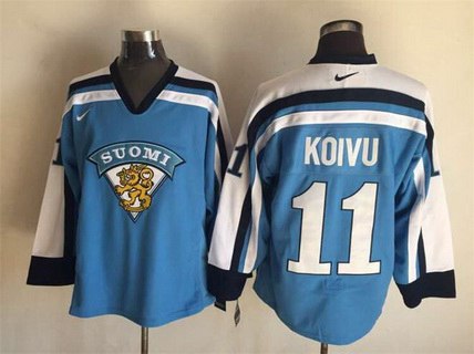 Men's Team Finland #11 Saku Koivu Nike Light Blue Vintage Throwback Jersey