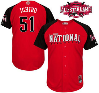 National League Miami Marlins #51 Ichiro Suzuki Red 2015 All-Star Game Player Jersey