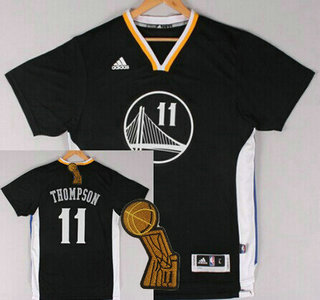 Golden State Warriors #11 Klay Thompson Revolution 30 Swingman 2014 New Black Short-Sleeved Jersey With 2015 Finals Champions Patch