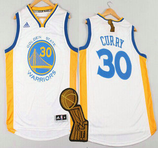 Golden State Warriors #30 Stephen Curry Revolution 30 Swingman 2014 New White Jersey With 2015 Finals Champions Patch