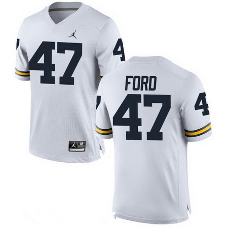 Men's Michigan Wolverines #47 Gerald Ford White Stitched College Football Brand Jordan NCAA Jersey