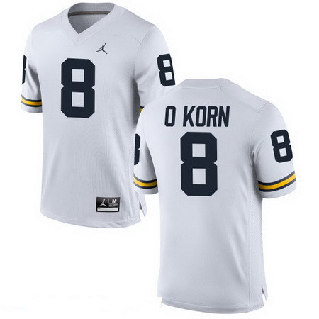Men's Michigan Wolverines #8 John O'Korn White Stitched College Football Brand Jordan NCAA Jersey