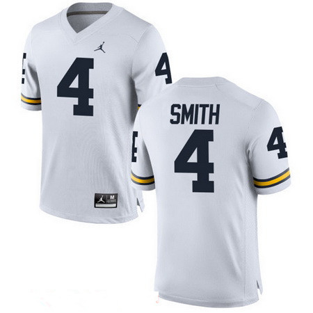 Men's Michigan Wolverines #4 De'Veon Smith White Stitched College Football Brand Jordan NCAA Jersey