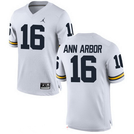 Men's Michigan Wolverines #16 Ann Arbor White Stitched College Football Brand Jordan NCAA Jersey