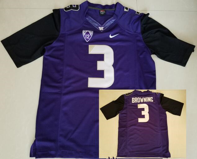 Men's Washington Huskies #3 Jake Browning Purple Limited Stitched College Football 2016 Nike NCAA Jersey