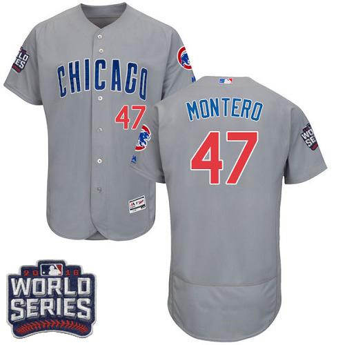 Cubs #47 Miguel Montero Grey Flexbase Authentic Collection Road 2016 World Series Bound Stitched MLB Jersey